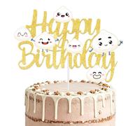 Dumpling Happy Birthday Cake Topper Gold Glitter Decoration | Cute Dumpling Characters, Gold Glitter Finish, Birthday Party Decor, Easy Insert Stick, Festive Design