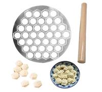 Dumpling Mould, 2Pcs Ravioli Maker Set Russian Dumpling Mould 37 Holes Aluminum Alloy and Rolling Pin Kitchen Tool Rolling Pin Set