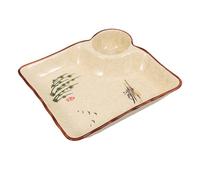 Dumpling Plate with Sauce Compartment, Sushi Serving Dish 19x17.2x4cm | Middle Dipping Saucer, Divided Design, Elegant Simple Style for Vegetables, Sauces, Restaurants or Buffet Lines