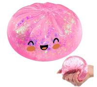 Dumpling Squishes Stress Balls with Steamer, Cute Anxiety Relief Toy, Soft Squeeze Decompression Dough for Adults, Simulation Food Squishies Bun (Pink)