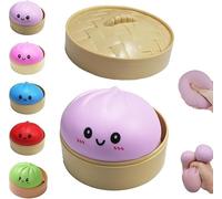 Dumpling Squishies - Glitter Dumpling Mystery Box & Colorful Dumpling Stress Balls, Fidget Sensory Toys with Food Steamer, Easter Basket Stuffers, Stretchy Desk Toys purple
