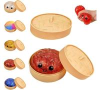 Dumpling Squishies - Glitter Dumpling Mystery Box & Colorful Dumpling Stress Balls, Fidget Sensory Toys with Food Steamer, Easter Basket Stuffers, Stretchy Desk Toys Glitter Red