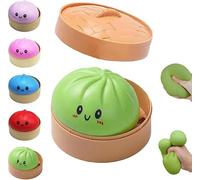 Dumpling Squishies, Glitter Dumpling Mystery Box, Colorful Dumplings Stress Balls Fidget Sensory Toy, Easter Basket Stuffers, Stocking Stuffers with Food Steamer Stretchy Desk Toys (Green)