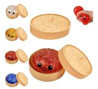 Dumpling Squishies, Glitter Dumpling Mystery Box, Colorful Dumplings Stress Balls Fidget Sensory Toy, Easter Basket Stuffers, Stocking Stuffers with Food Steamer Stretchy Desk Toys (Glitter Red)
