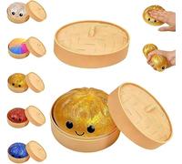 Dumpling Squishies, Glitter Dumpling Mystery Box, Colorful Dumplings Stress Balls Fidget Sensory Toy, Stocking Stuffers with Food Steamer Stretchy Desk Toys (Glitter Gold)