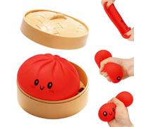 Dumpling Squishies,Glitter Dumpling Mystery Box,Colorful Dumplings Stress Balls Fidget Sensory Toy,Squeeze Dough Ball Stress Relief Hand Toys with Food Steamer Stretchy Desk Toys for Adults(Red)