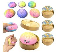 Dumpling Squishies Mystery Box, 2026 Upgrade 6 Colors Random Mystery Glitter Dumpling Squishies Toy Gift Box, Colorful Stress Balls Fidget Sensory Toy with Steamer for Kids Adults