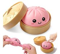 Dumpling Squishies Toy, Dumpling Squishies Sensory Stress Ball, Giant Dump-ling Squeeze Toy Set with Steamer, Stretchable Squishy Fidget Toys for Kids and Adults, Classroom Home Office (Pink)