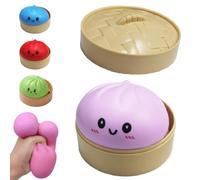 Dumpling Squishies Toy, Giant Glitter Dumpling, Colorful Dumplings Stress Balls Fidget Sensory Toys, Squeeze Dough Ball Stress Relief Hand Toys, Bao Bun Toy with Food Steamer Stretchy Desk Toy-s