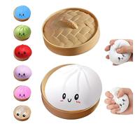 Dumpling Squishies Toy, Giant Glitter Dumpling, Colorful Steamed Bun Stress Balls Fidget Sensory Toy,Jumbo Squishy Toy with Steamer Box,Soft Squeeze Decompression Dough (White)