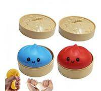 Dumpling Squishies Toy, Giant Glitter Dumpling Stress Balls,Rainbow Fidget Sensory Squeeze Toys with Food Steamer, Stress Relief Hand Desk Toys for Adults & Kids (Blue+Red)