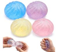 Dumpling Squishy, 4 Pcs Glitter Dumplings Squishy Fidget Toys for Kids Adults Autism Adhd, Squishies Sensory Toys Stress Balls Squeeze Fidgets Toys for Stress Anxiety Relief