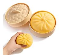 Dumpling Squishy Bao Bun Toy with Steamer, Soft Stress Balls, Portable Squeeze Toys for Adults, Anxiety & Tension Relief for Office & Daily Use (Yellow)