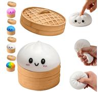 Dumpling Squishy, Big Mystery Dumplings Squishies Box, Cute Bao Bun Fidget Real Office Desk Decor, Soft Sensory Squeeze Ball with Steamer for Anxiety Stress Relief, Surprise Novelty Gift (White)