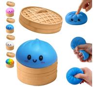 Dumpling Squishy, Big Mystery Dumplings Squishies Box, Cute Bao Bun Fidget Real Office Desk Decor, Soft Sensory Squeeze Ball with Steamer for Anxiety Stress Relief, Surprise Novelty Gift (Blue)