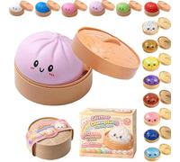 Dumpling Squishy Blind Box - Glitter Dumpling Squishies, Colorful Dumplings Stress Fidget Squishy Toys with Steamer For Children Adults Students Home Office Classroom (Pure Purple)