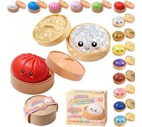 Dumpling Squishy Blind Box - Glitter Dumpling Squishies, Colorful Dumplings Stress Fidget Squishy Toys with Steamer For Children Adults Students Home Office Classroom (Glitter White+Pure Red)