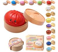 Dumpling Squishy Blind Box - Glitter Dumpling Squishies, Colorful Dumplings Stress Fidget Squishy Toys with Steamer For Children Adults Students Home Office Classroom (Pure Red)