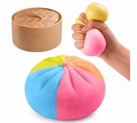 Dumpling Squishy, Colorful Dumpling Stress Fidget, Glitter Dumplings Squishies Toy, Stress Relief Squishy Toys, Cute Soft Glitter Calming for Relaxation , Gradient colors,With steamer box