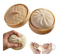 Dumpling Squishy Fidget Toys with Steamer - Soft Stress Relief Bun Sensory Ball for Anxiety & Hand Exercise - Mini 2.6 Inch Desk Toy for Kids Adults Office (White)
