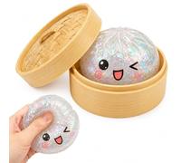 Dumpling Squishy, Giant Dumpling Squishy, Stress for Work and Study Breaks, Sensory Tool with Transparent Ball Design and Steamer Box, Portable for Focus Improvement（Random Facial Expressions)
