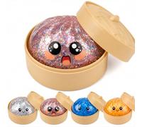 Dumpling Squishy, Glitter Pink Dumpling Mystery Box, Colorful Dumplings Stress Balls Fidget Sensory Toy, Stocking Stuffers with Food Steamer Stretchy Desk Toys