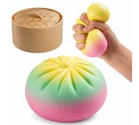 Dumpling Squishy Gradient colors, Colorful Dumpling Stress Fidget, Glitter Dumplings Squishies Toy, Stress Relief Squishy Toys, Cute Soft Glitter Calming for Relaxation ,With steamer box