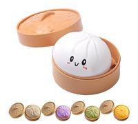 Dumpling Squishy, Mega Dumplings Toy with Steamer Box, Giant Dumpling Squishy, Anxieties Relieving Fidget Toy, Stress Relief Sensory Ball for Adults and Kids (White-9cm)