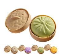 Dumpling Squishy, Mega Dumplings Toy with Steamer Box, Giant Dumpling Squishy, Anxieties Relieving Fidget Toy, Stress Relief Sensory Ball for Adults and Kids (Green-4cm)