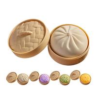 Dumpling Squishy, Mega Dumplings Toy with Steamer Box, Giant Dumpling Squishy, Anxieties Relieving Fidget Toy, Stress Relief Sensory Ball for Adults and Kids (Yellow-13cm)