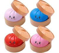 Dumpling Squishy Mystery Box, Large Dumpling Squishy Stress Ball, 4 Inch Jumbo Rainbow Mystery Squishy Bun Sensory Toys Gaint Mystery Dumplings for Anxiety Relief Fidget, Soft Squeeze Toys (4Pcs-B)