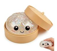 Dumpling Squishy Stress Ball, Soft Glitter Dumpling Toy with Steamer, Squeeze Fidget Toy for Anxiety Relief, Fun Decompression Bao Bun for Adults Daily Stress Release
