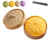 Dumpling Squishy Stress Balls,Bao Bun Stress Toy,Dumpling Stress Ball,Soft Squeeze Decompression Dough,Novelty Steamed Stuffed Bun Pretend Play Food,Funny Slow-Rise Stress Toys (Yellow, Little buns)