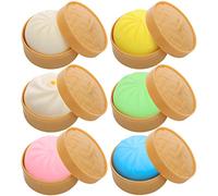 Dumpling Squishy Stress Balls,UHOMENY 5Pcs Colorful Fidget Sensory Stress Ball and 1Pcs Custard Bun Squeeze Dough Ball,Stress Relief Bun with Food Steamer(Yellow, Green, Blue, Pink, White, Cream)