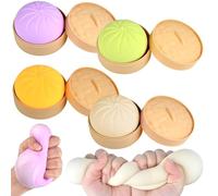 Dumpling Squishy Toy, 4Pcs Dumpling Squishy Stress Balls, Taba Fufu Squishy for Kids, Colorful Fidget Sensory Fidget Toys, Squeeze Doh Dough Ball Stress Relief Bun Gift for Birthday.