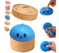 Dumpling Squishy Toy, Big Mystery Dumplings Squishies Box, Cute Bao Bun Fidget Real Office Desk Decor for Adult, Soft Sensory Squeeze Ball with Steamer for Anxiety Stress Relief, Surprise Gift (Blue)