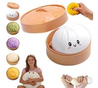 Dumpling Squishy Toy, Giant Mystery Dumplings Squishy 4/6/10 Inch, Soft Squeeze Dough Hand Fidget Stress Ball for Adults Anxiety Relief (White A, L-25cm no steamer basket)