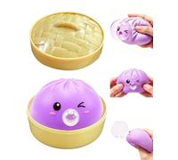 Dumpling Squishy with Steamer Box, 2026 Upgraded Squishy Dumpling Toy that Blows Bubbles, Mystery Dumplings Stress Relief Sensory Fidget Toy, Sensory Fidget Dough Cute Anxiety Relief Fidget (Purple)