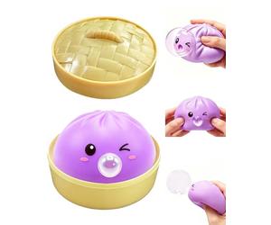 Dumpling Squishy with Steamer Box, 2026 Upgraded Squishy Dumpling Toy that Blows Bubbles, Mystery Dumplings Stress Relief Sensory Fidget Toy, Sensory Fidget Dough Cute Anxiety Relief Fidget (Purple)