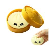 Dumpling Squishy, Yellow Squishy Dumpling Toy with Steamer, Mystery Dumplings Stress Relief Sensory Fidget Toy, Soft Squeeze Decompression Dough Toy for Adult Boys and Girls