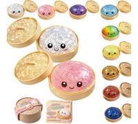 Dumplings Squishy, Glitter Dumpling Squishy, Squishiest Bun Dumplings with Steamer Box, Stress & Anxiety Relief Toys for Kids & Adults Non-Edible (White+Pink)