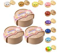 Dumplings Squishy, Glitter Dumpling Squishy, Squishiest Dumplings with Steamer Box, Random Color, Non-Edible, Find the Ultra-Rare White Glitter Variant (3 Packs, New)