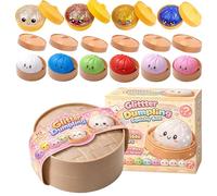 Dumplings Squishy, Glitter Dumpling Squishy, Squishiest Dumplings with Steamer Box, Random Color, Non-Edible, Find the Ultra-Rare White Glitter Variant (Random-Set C, 1Pc)