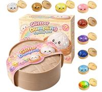 Dumplings Squishy, Glitter Dumpling Squishy, Squishiest Dumplings with Steamer Box, Random Color, Non-Edible, Find the Ultra-Rare White Glitter Variant (1 Pack, New)
