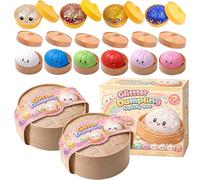 Dumplings Squishy, Glitter Dumpling Squishy, Squishiest Dumplings with Steamer Box, Random Color, Non-Edible, Find the Ultra-Rare White Glitter Variant (Random-Set C,2Pc)