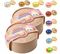 Dumplings Squishy, Glitter Dumpling Squishy, Squishiest Dumplings with Steamer Box, Random Color, Non-Edible, Find the Ultra-Rare White Glitter Variant (2 Packs, New)