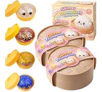 Dumplings Squishy, Glitter Dumpling Squishy, Squishiest Dumplings with Steamer Box, Random Color, Non-Edible, Find the Ultra-Rare White Glitter Variant (Random-Set A,2Pc)