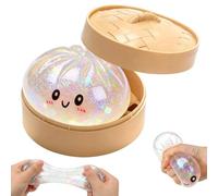 Dumplings Squishy Toy with Steamer Basket, Adorable Glitter Dumpling Stress Relief Sensory Fidget for Office School Home Use, Giant Dumpling Squishy Toy Measuring 10 by 6.5 Centimeters