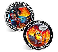 Dumpster Fire Challenge Coin Everything's Fine Token Funny Office Gift | Humorous Dog & Skull Design - A Lighthearted Reminder to Keep Going Through Chaotic Days for Coworkers Friends