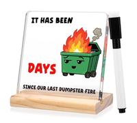 Dumpster Fire Desk Accessories, Funny Dumpster Fire Desk Ornament Sign with Base & Marker Humorous Office Decor Gift Writable Date Acrylic Ornament Plaque for Men Women Coworkers Friends
